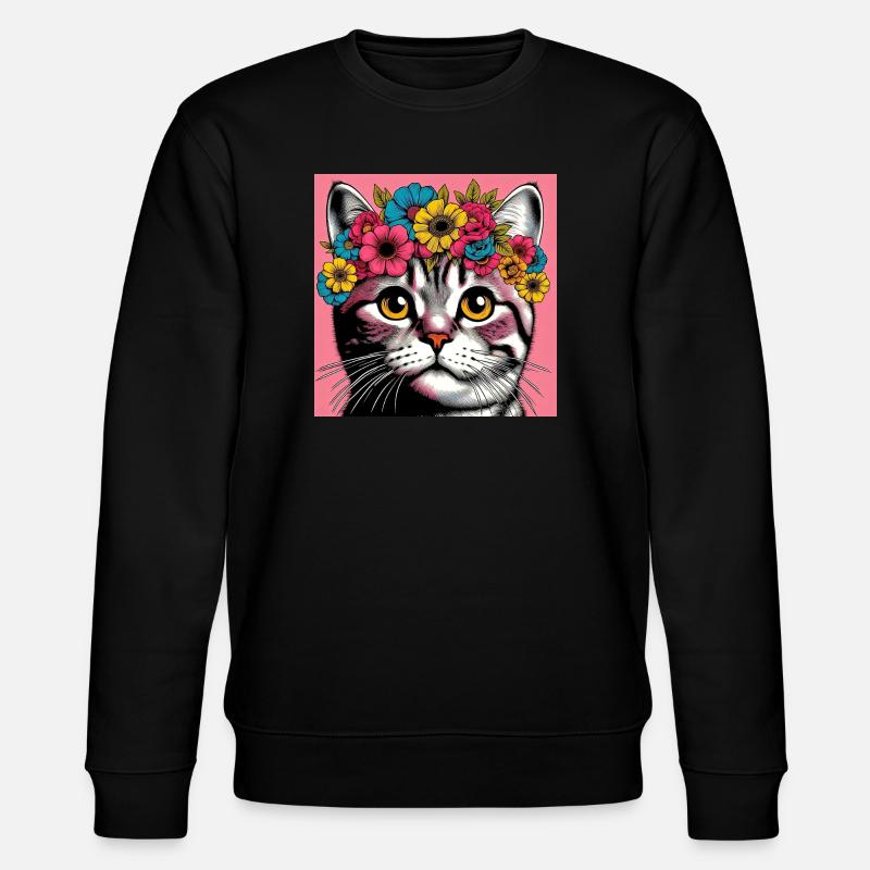 Chat avec des fleurs - Sweat bio CHANGER Stanley/Stella Unisexe - noir