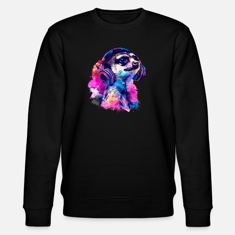 Erdmännchen Erdhündchen Scharrtier mit Kopfhörer - Stanley/Stella Unisex Bio-Sweatshirt CHANGER  - Schwarz