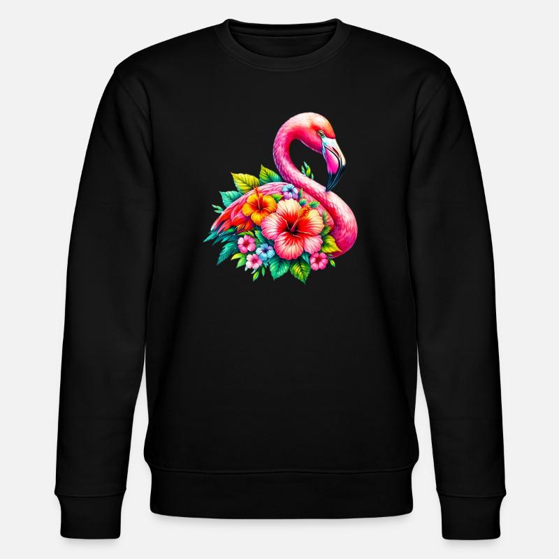 Flamingo verziert mit Hibiskusblüten - Stanley/Stella Unisex Bio-Sweatshirt CHANGER  - Schwarz