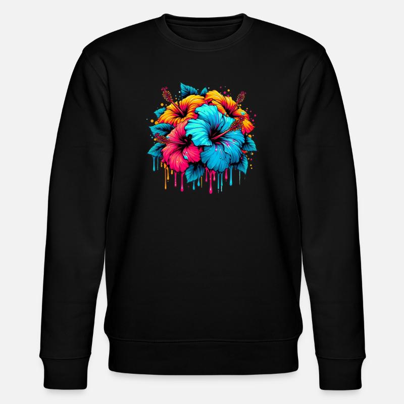 Hibiskusblüten - Stanley/Stella Unisex Bio-Sweatshirt CHANGER  - Schwarz