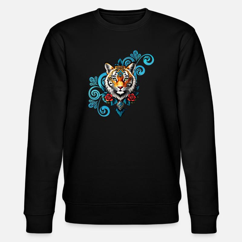 Tiger mit Blumenschmuck. - Stanley/Stella Unisex Bio-Sweatshirt CHANGER  - Schwarz