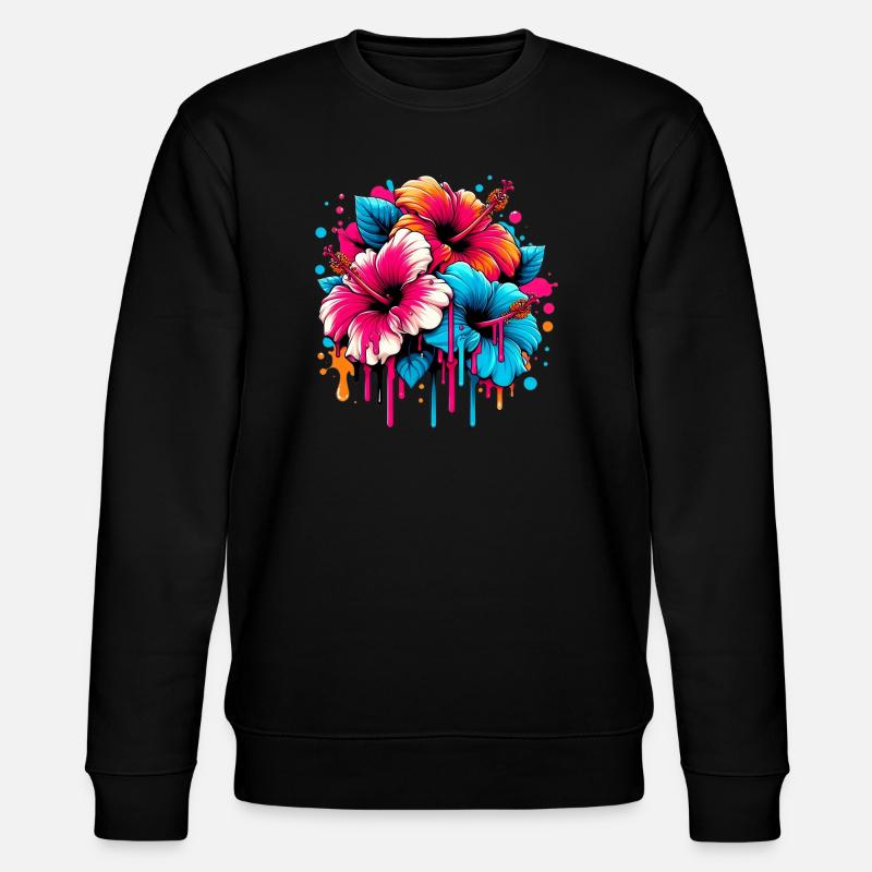 Hibiskusblüten - Stanley/Stella Unisex Bio-Sweatshirt CHANGER  - Schwarz