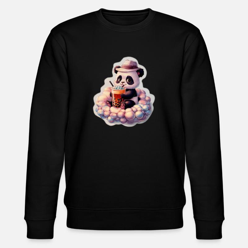 Cute Panda Bubble Tea Illustration - Stanley/Stella CHANGER Unisex Organic Sweatshirt - black