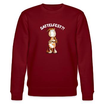 Pferd Sattelfest Reitlehrer Reitschüler Reitschule - Stanley/Stella Unisex Bio-Sweatshirt CHANGER  - Burgunderrot - Vorne - Nik (191cm) & Marisol (170cm)