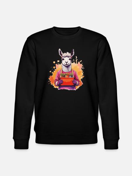 Lama im Garten mit Blumenkorb - Stanley/Stella Unisex Bio-Sweatshirt CHANGER - Schwarz