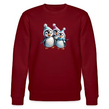 Three adorable penguins - Stanley/Stella CHANGER Unisex Organic Sweatshirt - burgundy - Front - Nik (191cm) & Marisol (170cm)