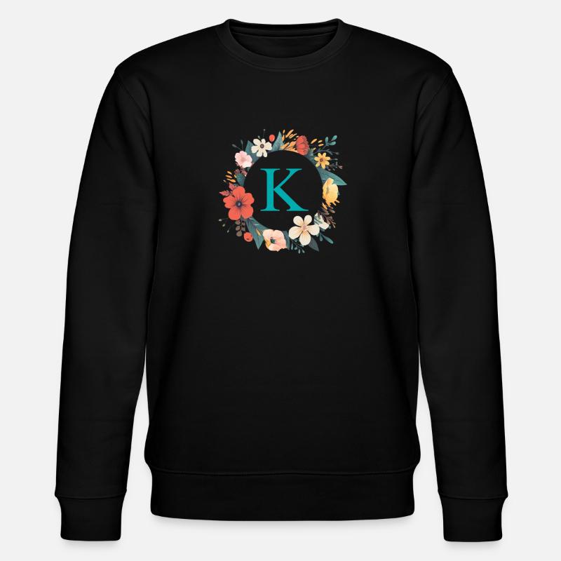 K Monogramm, Blumen-Kranz, personalisierbar - Stanley/Stella Unisex Bio-Sweatshirt CHANGER  - Schwarz