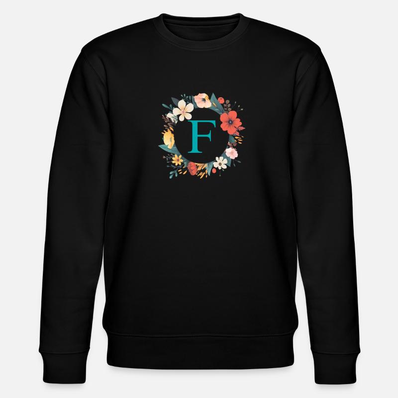 F Monogram, Flower Wreath, Personalizable - Stanley/Stella CHANGER Unisex Organic Sweatshirt - black
