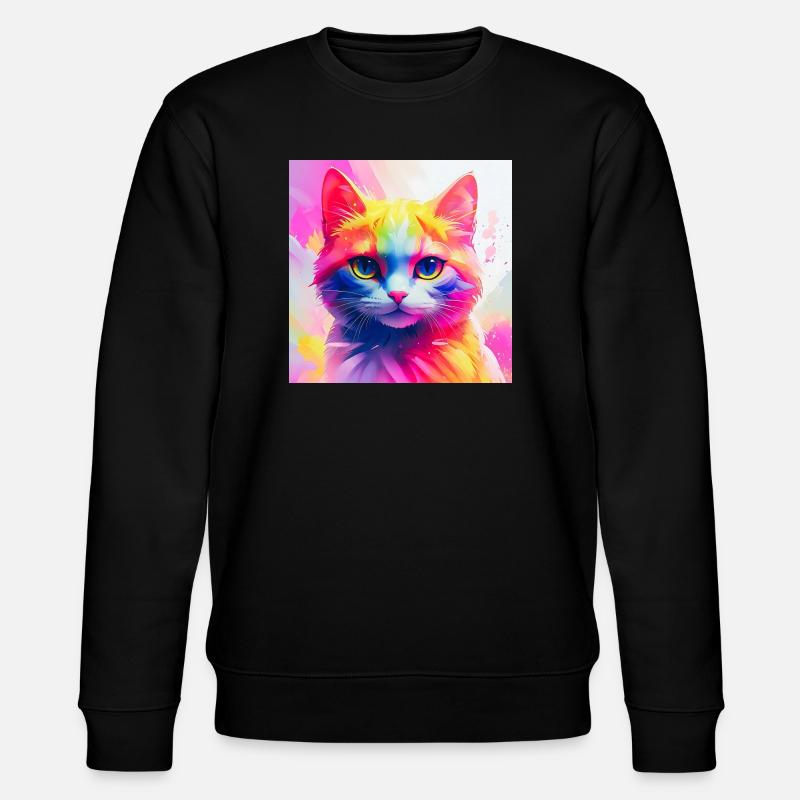 Vibrant Rainbow Cat Artwork - Stanley/Stella CHANGER Unisex Organic Sweatshirt - black