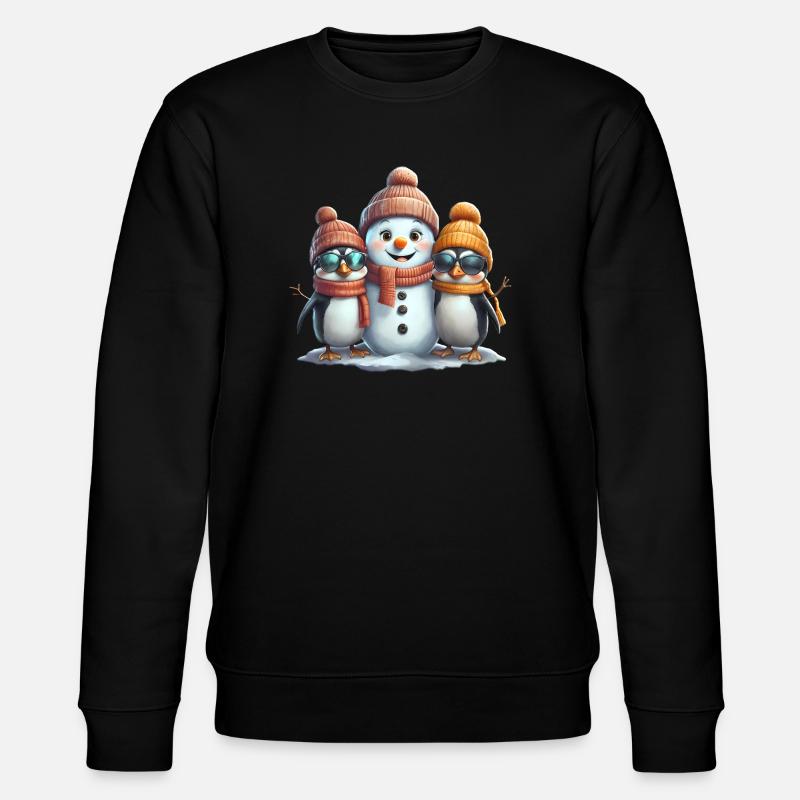 Winterfreunde: Pinguine & Schneemann - Stanley/Stella Unisex Bio-Sweatshirt CHANGER  - Schwarz