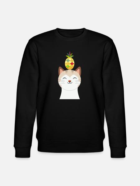 Munter kat med ananas – Tropisk dyredesign - Stanley/Stella økologisk unisex-sweatshirt CHANGER  - sort