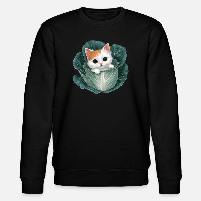 Kätzchen lugt aus Kohlblatt - Stanley/Stella Unisex Bio-Sweatshirt CHANGER  - Schwarz
