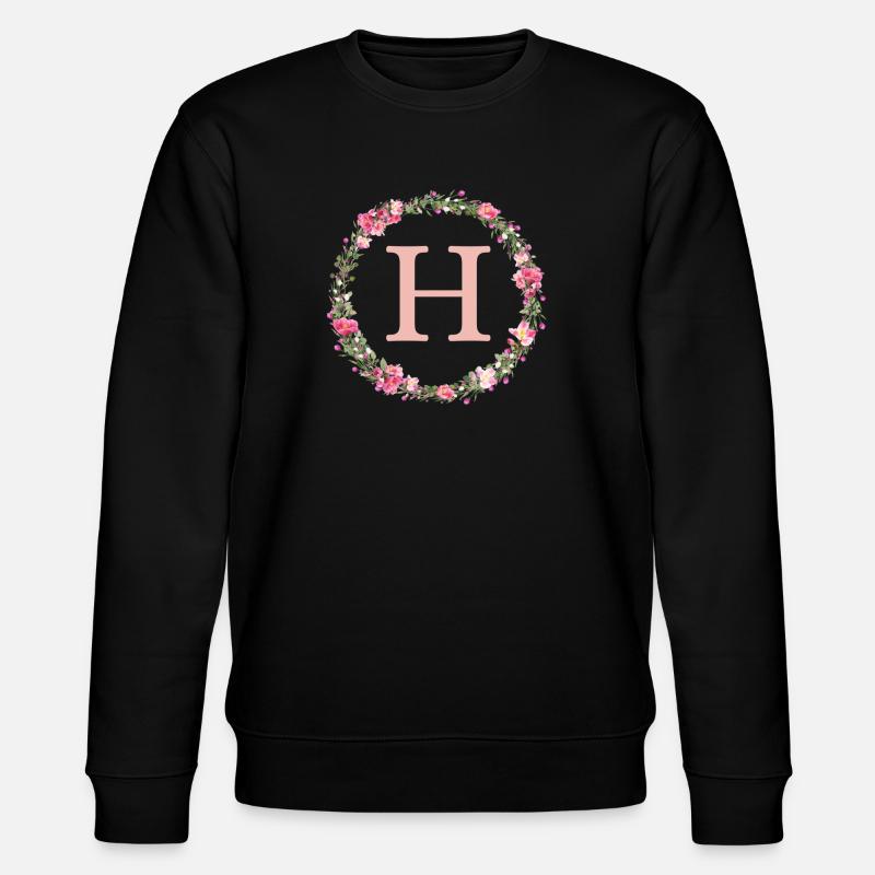 H Monogramm, Blumen-Kranz, personalisierbar - Stanley/Stella Unisex Bio-Sweatshirt CHANGER  - Schwarz