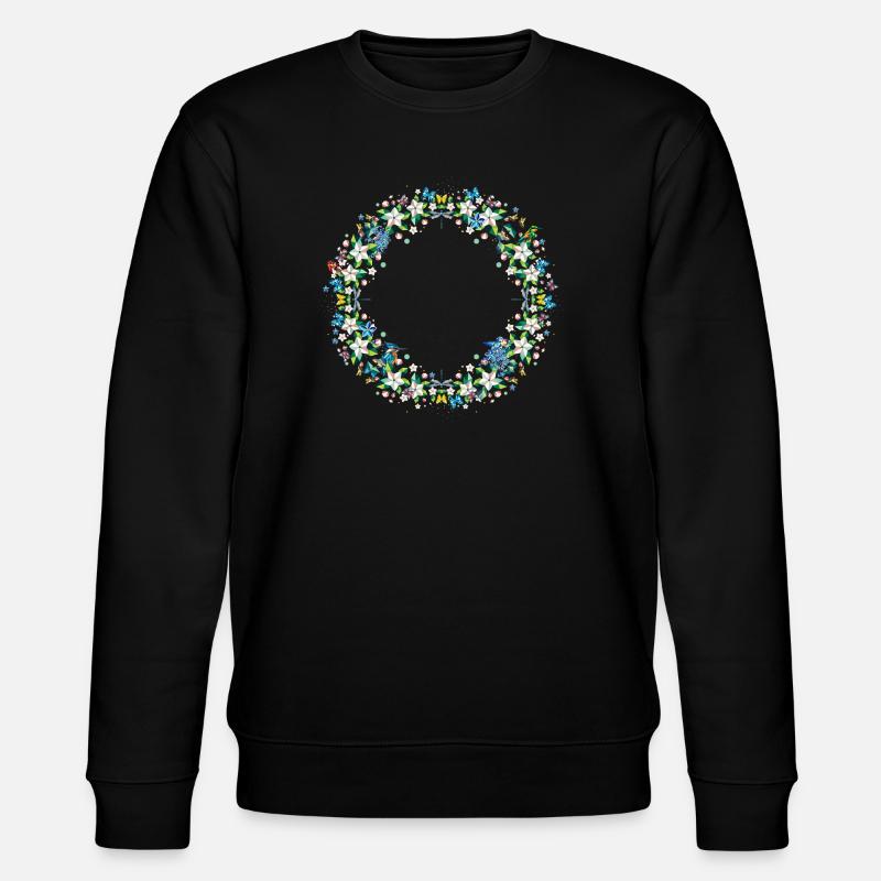 Frühlingskranz – Bunte Blumen- und Tierkomposition - Stanley/Stella Unisex Bio-Sweatshirt CHANGER  - Schwarz