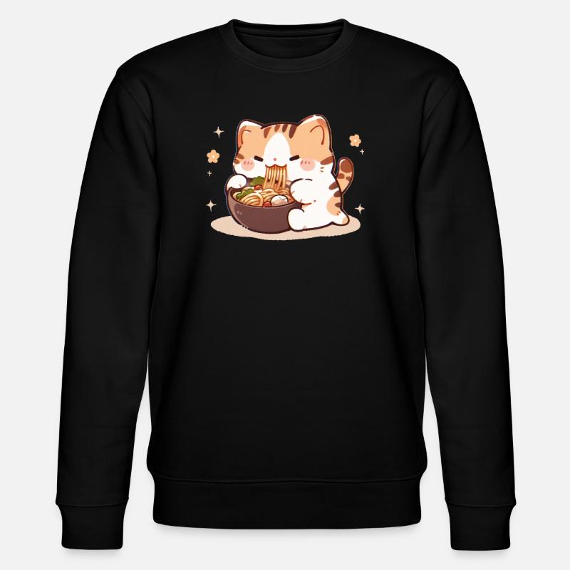 Cat Eating Spaghetti Meme - Stanley/Stella CHANGER Unisex Organic Sweatshirt - black