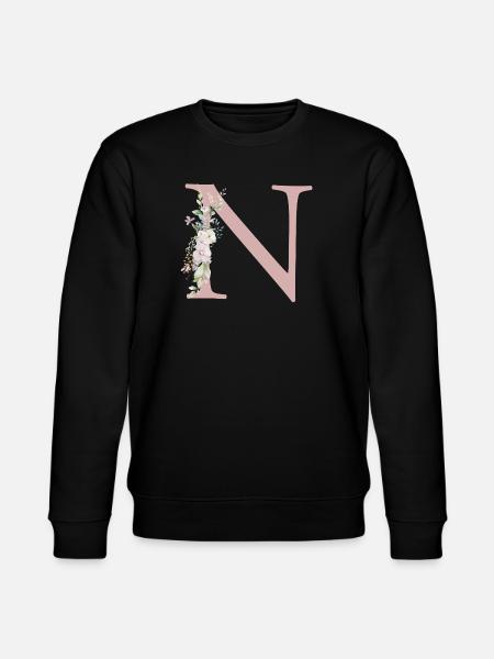 N Monogram, Floral, Personalizable - Stanley/Stella CHANGER Unisex Organic Sweatshirt - black