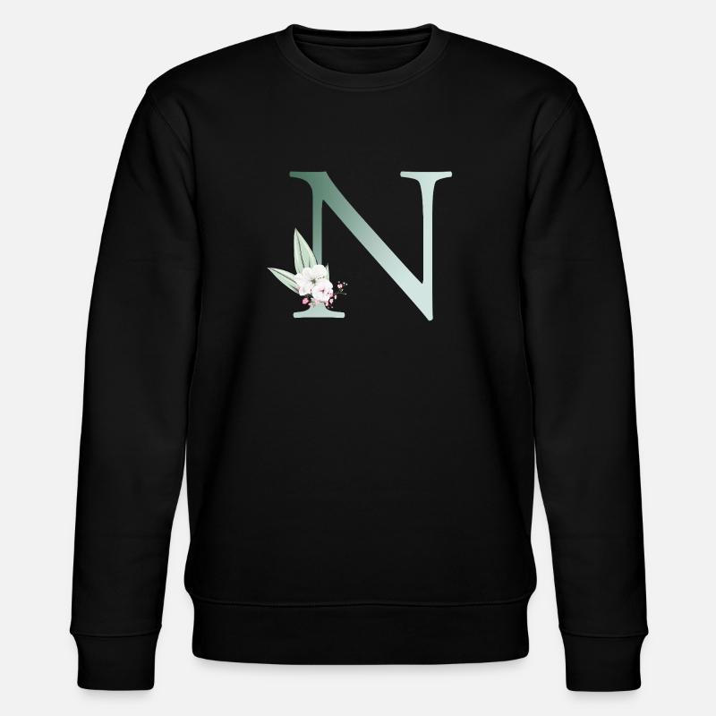 N Monogram, Floral, Personalizable - Stanley/Stella CHANGER Unisex Organic Sweatshirt - black