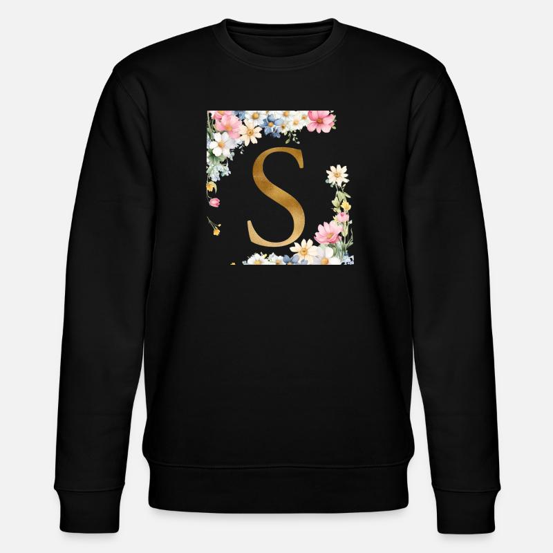 S Monogram, Floral, Personalizable - Stanley/Stella CHANGER Unisex Organic Sweatshirt - black