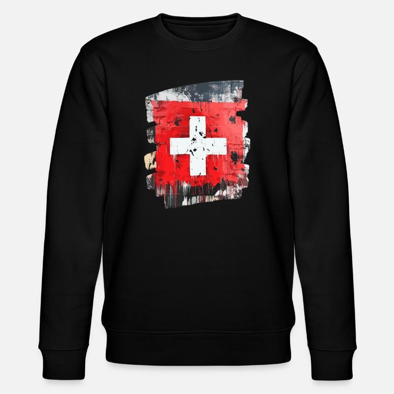 Schweizer Flagge Schweiz - Stanley/Stella Unisex Bio-Sweatshirt CHANGER  - Schwarz