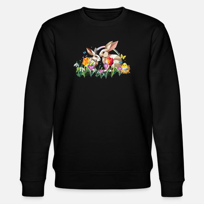 Zwei Osterhasen im Blumenmeer - Stanley/Stella Unisex Bio-Sweatshirt CHANGER - Schwarz