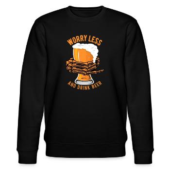 Worry Less and Drink Beer – Lustig - Stanley/Stella Unisex Bio-Sweatshirt CHANGER  - Schwarz - Vorne - Nik (191cm) & Marisol (170cm)