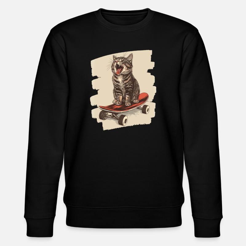 Skateboard Katze - Stanley/Stella Unisex Bio-Sweatshirt CHANGER  - Schwarz