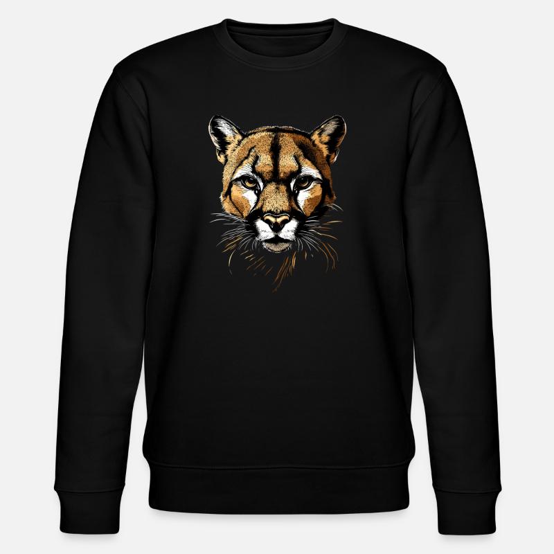 Panter Leopard Stor Kat Sød Store Kat Katte - Stanley/Stella økologisk unisex-sweatshirt CHANGER  - sort