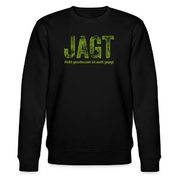 Schriftzug Jagt mit detailreichem Muster - Stanley/Stella Unisex Bio-Sweatshirt CHANGER  - Schwarz - Vorne - Nik (191cm) & Marisol (170cm)