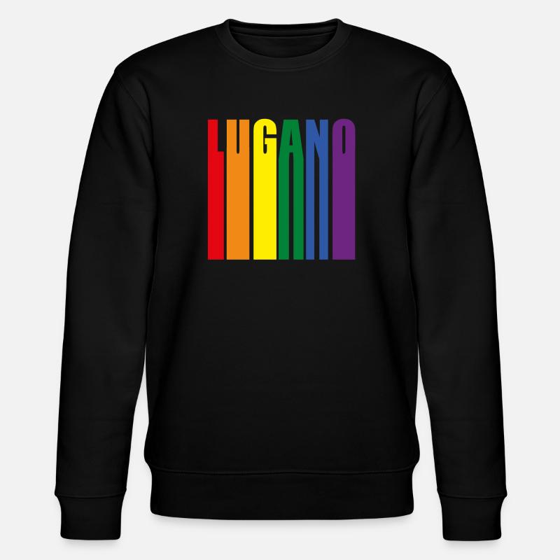 Lugano Switzerland Rainbow Pride Gift - Stanley/Stella CHANGER Unisex Organic Sweatshirt - black