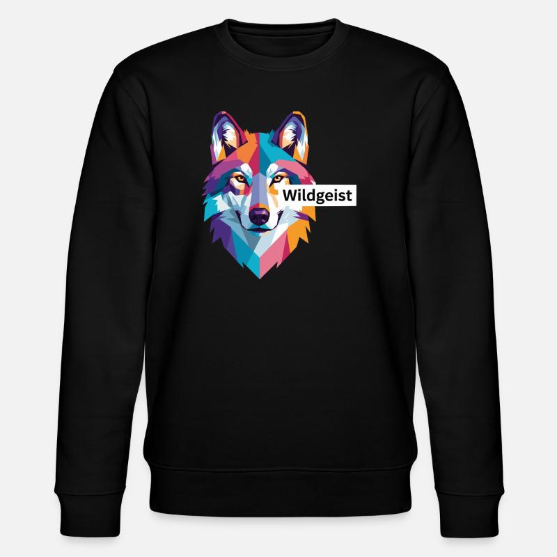 Farbiger Wolfskopf "Wildgeist" - Stanley/Stella Unisex Bio-Sweatshirt CHANGER  - Schwarz