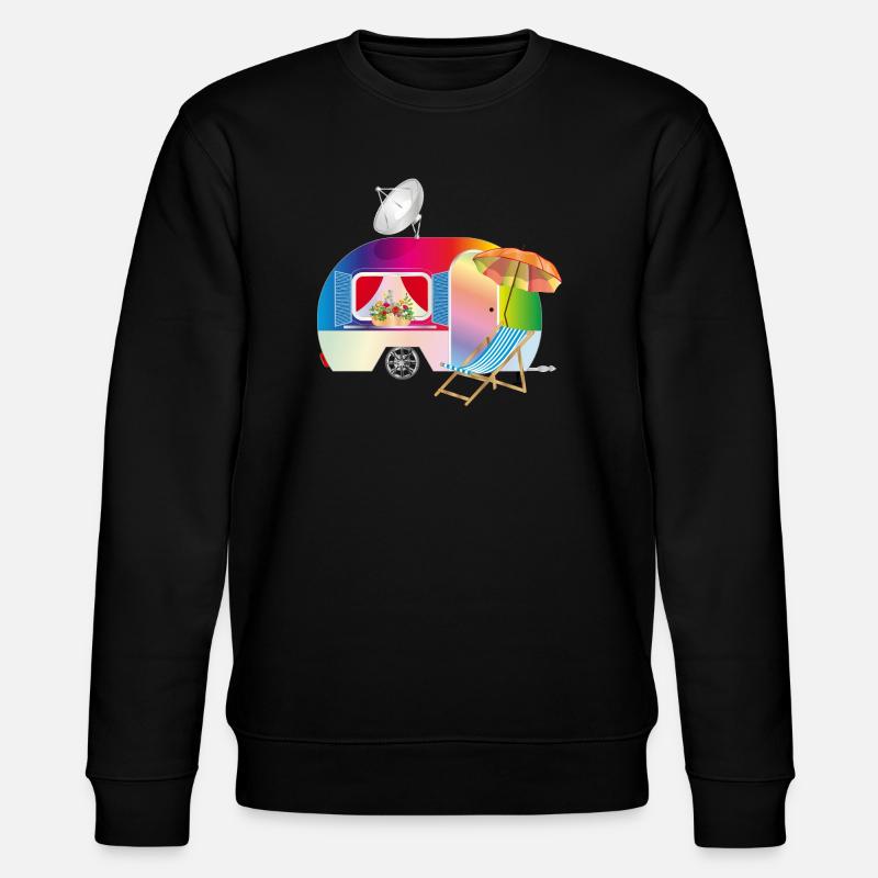 Bunter Retro-Wohnwagen mit Liegestuhl - Stanley/Stella Unisex Bio-Sweatshirt CHANGER  - Schwarz