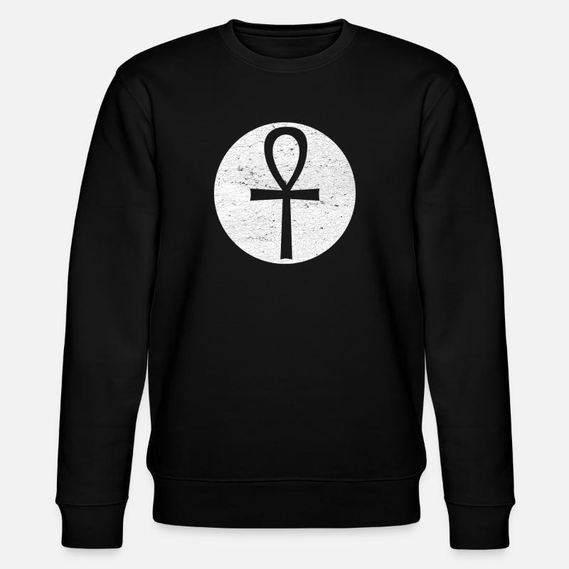 Croix égyptienne Ankh dans cercle blanc - Sweat bio CHANGER Stanley/Stella Unisexe - noir