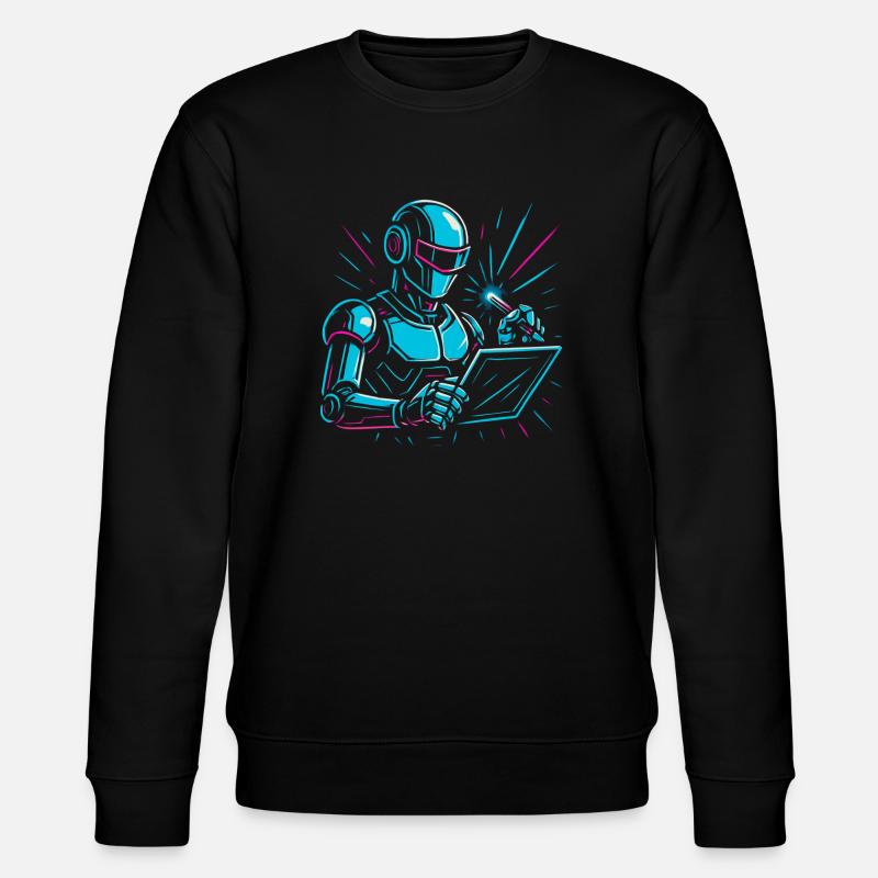 Roboter mit Laptop & Stift - Stanley/Stella Unisex Bio-Sweatshirt CHANGER  - Schwarz