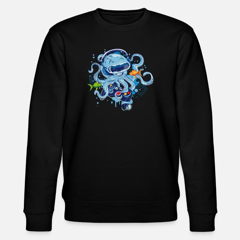 Gaming Octopus with Controller - Stanley/Stella CHANGER Unisex Organic Sweatshirt - black