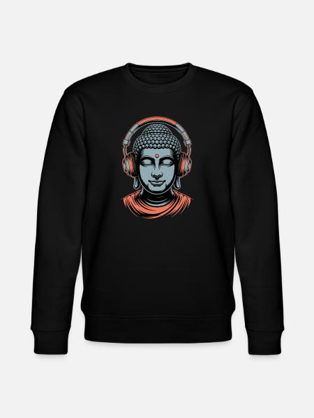 Buddha with Headphones Mindfulness Music Boho Zen - Stanley/Stella CHANGER Unisex Organic Sweatshirt - black