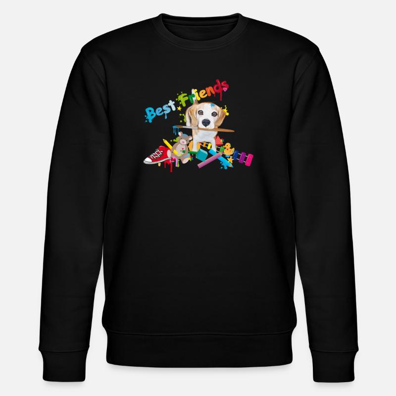Bunter Freundschaftsgruß mit Beagle & Spielzeug - Stanley/Stella Unisex Bio-Sweatshirt CHANGER  - Schwarz