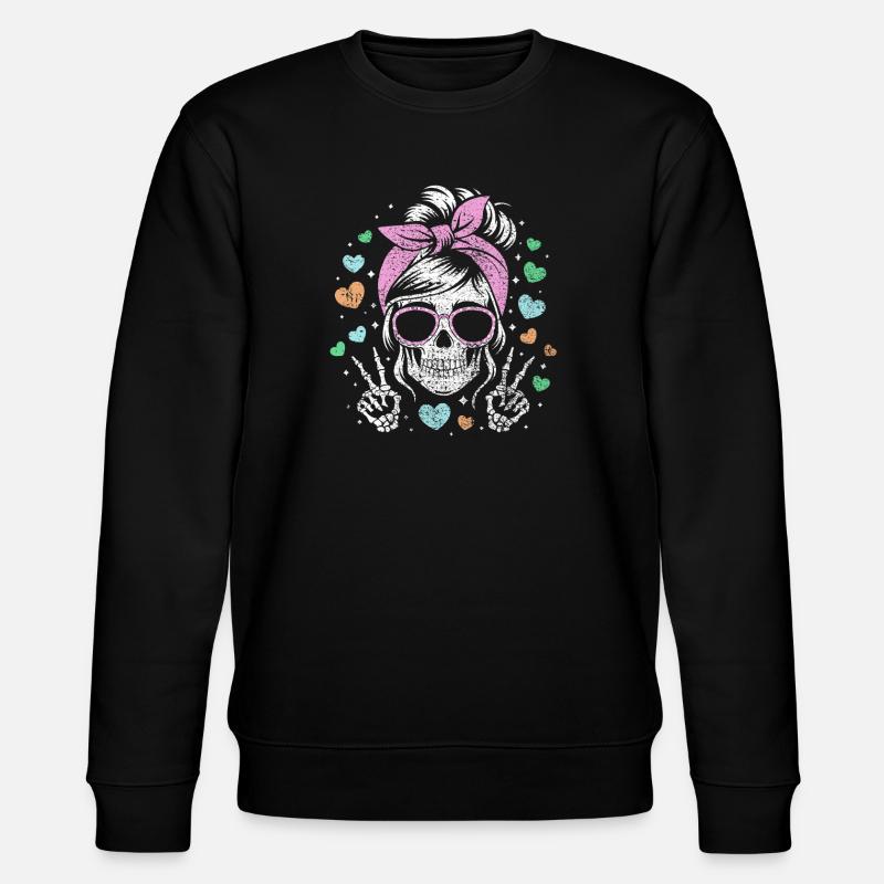 Verspieltes Totenkopf-Mädchen mit Herz-Akzenten - Stanley/Stella Unisex Bio-Sweatshirt CHANGER  - Schwarz