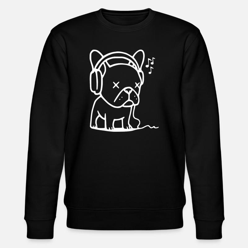 Frenchie Bulldogge mit Kopfhörern - Stanley/Stella Unisex Bio-Sweatshirt CHANGER  - Schwarz