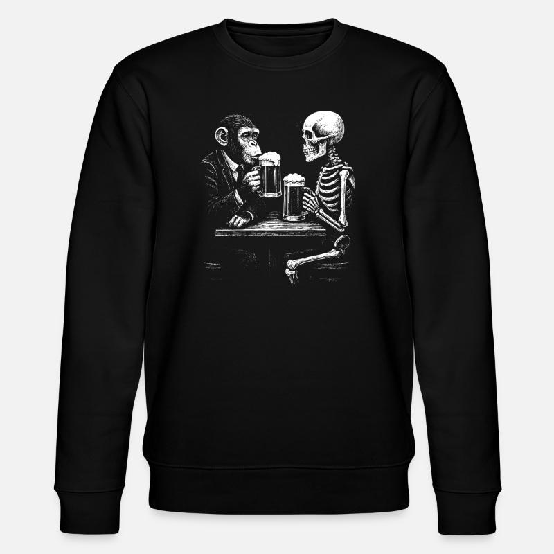 Humorvoller Skelett- und Affenbier-Toast - Stanley/Stella Unisex Bio-Sweatshirt CHANGER - Schwarz
