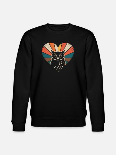 Herz mit Eule im Retro-Stil - Stanley/Stella Unisex Bio-Sweatshirt CHANGER - Schwarz