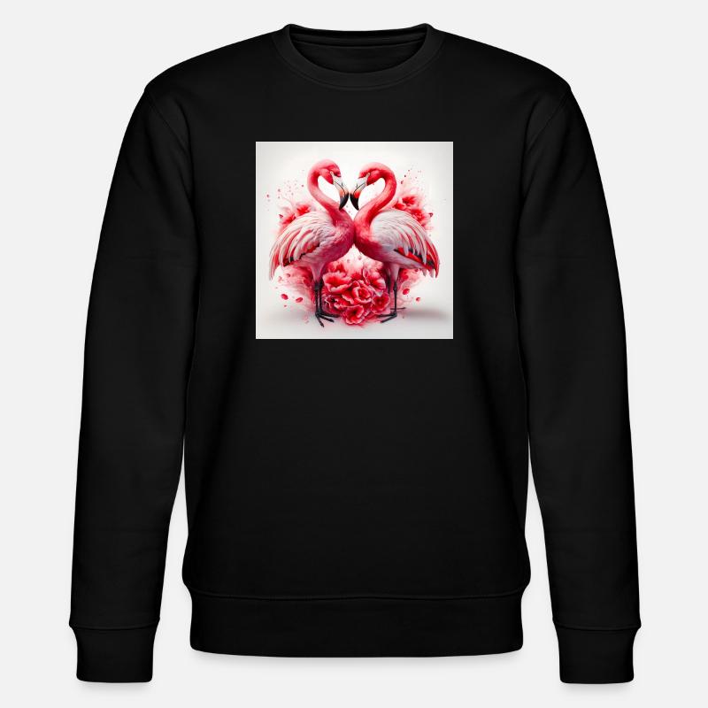Flamingoherzen und Blumen - Stanley/Stella Unisex Bio-Sweatshirt CHANGER  - Schwarz