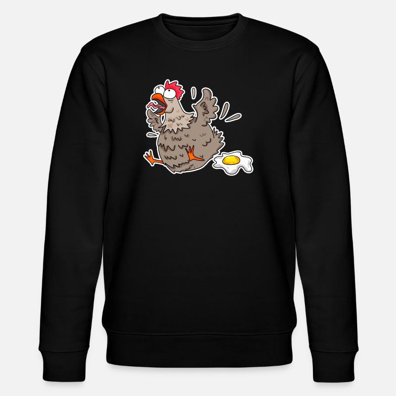 Witziger Huhn mit Ei Cartoon - Stanley/Stella Unisex Bio-Sweatshirt CHANGER - Schwarz