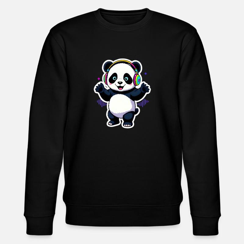 Party Panda mit Beats - Stanley/Stella Unisex Bio-Sweatshirt CHANGER  - Schwarz