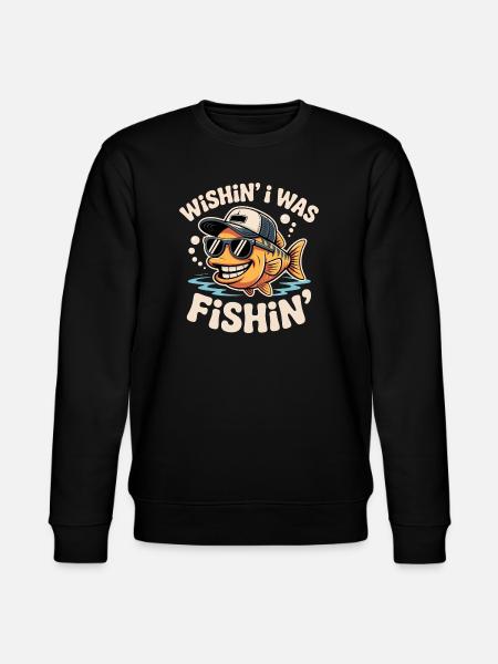 Wishin I Was Fishin Funny Fish - Stanley/Stella CHANGER Unisex Organic Sweatshirt - black