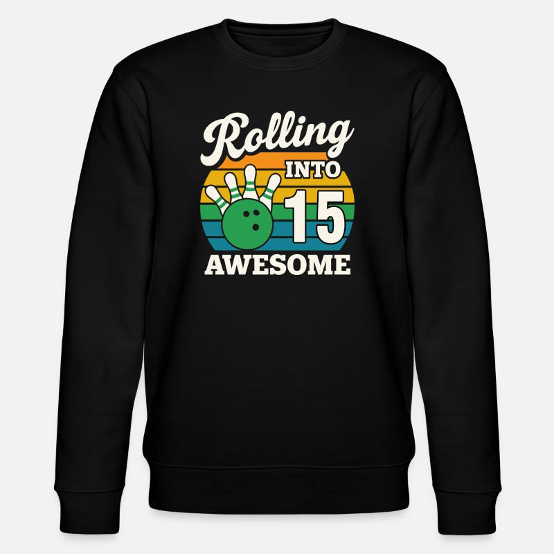 Retro Bowling 15th Birthday Celebration - Stanley/Stella CHANGER Unisex Organic Sweatshirt - black