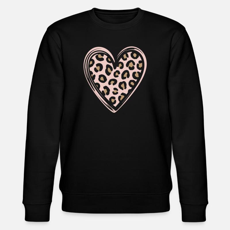 Leopard Pattern Heart Design - Stanley/Stella CHANGER Unisex Organic Sweatshirt - black