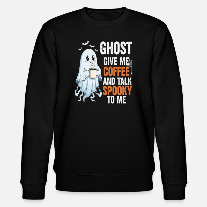 Gruseliger Geist mit Kaffeeillustration - Stanley/Stella Unisex Bio-Sweatshirt CHANGER  - Schwarz