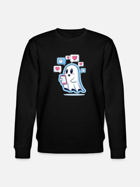 Cute ghost with smartphone - Stanley/Stella CHANGER Unisex Organic Sweatshirt - black