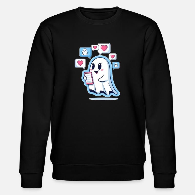 Cute ghost with smartphone - Stanley/Stella CHANGER Unisex Organic Sweatshirt - black