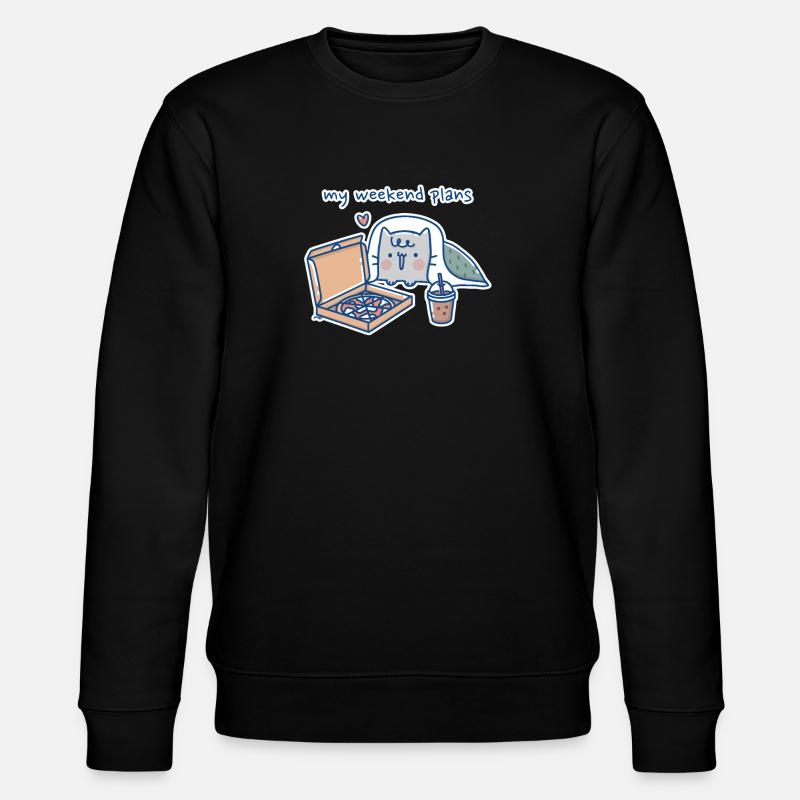 Kawaii Cat with Pizza Design - Stanley/Stella CHANGER Unisex Organic Sweatshirt - black